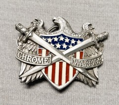 VINTAGE CHROME WARRIOR BIKER BELT BUCKLE EAGLE FLAG AND CROSSED SWORDS RESIN
