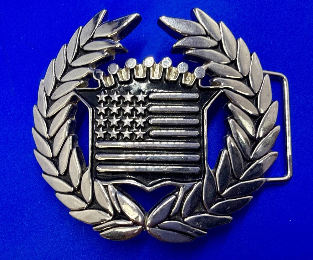 Famous Stars & Stripes Cadillac Crown Logo Olive Branch Silver Color Belt Buckle