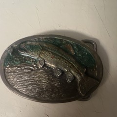 Chad Mfg Corp Brown Trout No7017 Western Metal Belt Buckle Silver/Green 1.5in