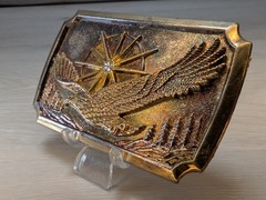 Vintage American Soaring Eagle Solid Brass Belt Buckle w/ Diamond Crystal