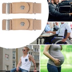 Ptwola 2 Pcs Men Side Belts No Buckle Elastic Belt Without One Size, Beige