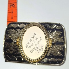 Vintage Goldt Tone Western Belt Buckle Blank Black Filigree Scrollwork 30x40mm