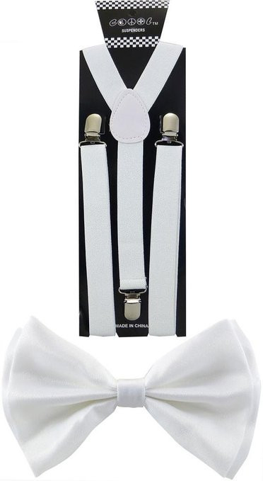 White SUSPENDERS and BOW TIE COMBO SET Wedding Adjustable suspender bowtie