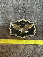 Vintage 1980s Great American Belt Buckle Co- Pewter & Enamel American Bald Eagle