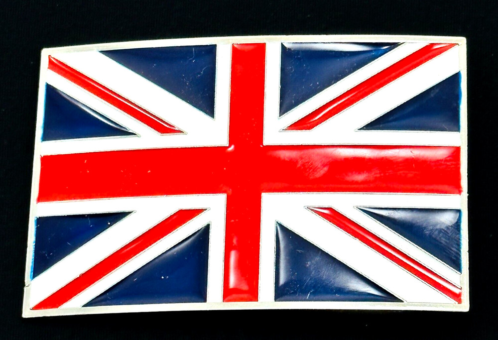 Belt Buckle Enamel Union Jack UK British Flag Silver Tone For 1 1/2 Inch Belt