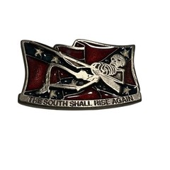 Vintage Skeleton South Shall Rise Again Small Belt Buckle Red Blue 2165A