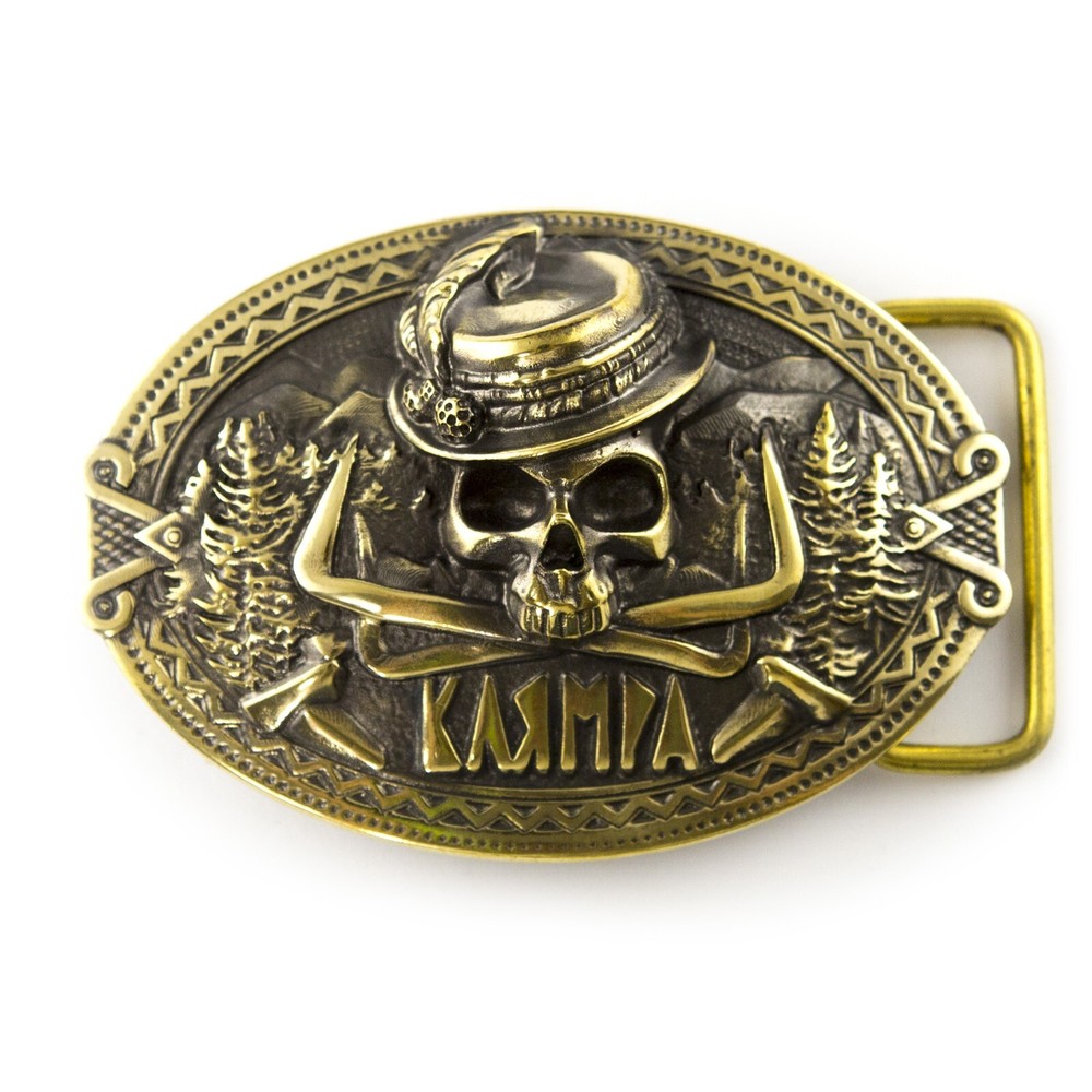 Brass belt buckle « 3D Klamra », Skull buckle, Ukrainian Molfar, Logo Klamra
