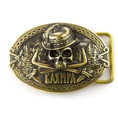 Brass belt buckle « 3D Klamra », Skull buckle, Ukrainian Molfar, Logo Klamra