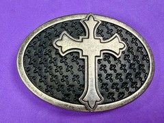 Centered Iron Cross Religious Gothic Punk Vibe Faux Leather on Metal Belt Buckle