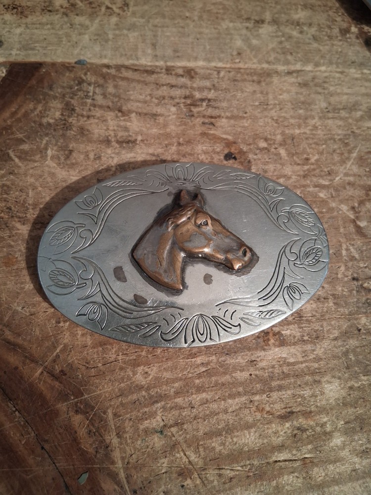 Hores Belt Buckle Nickel Silver Vintage 70s