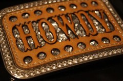 Blazin Roxx Rectangle Belt Buckle Howdy Crystals & Leather Silver 37934