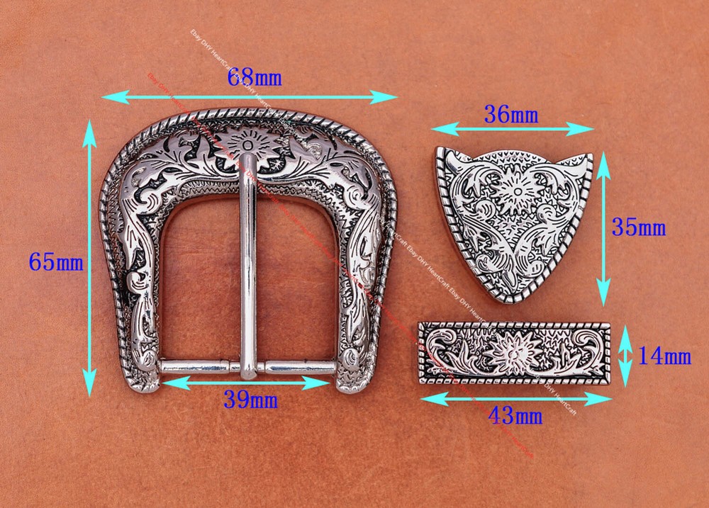 Western Engraved Silver Equestrian Tack Bridle/Halter Belt Buckle 3pc Set 1-1/2&Prime;