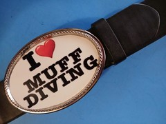 I LOVE ❤️ MUFF DIVING Epoxy PHOTO BUCKLE & Black Belt. New