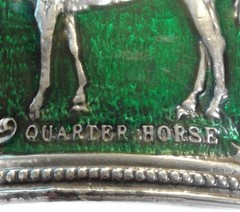 Vintage Pewter Quarter Horse Belt Buckle Green Brown Scenic Design Enameled