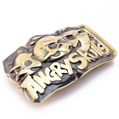 Belt buckle Angry Skulls, Solid brass handmade belt buckle with birds skulls