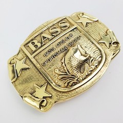 BASS Belt Buckle Anglers Sportsman Society Fishing Solid Brass 3&Prime;