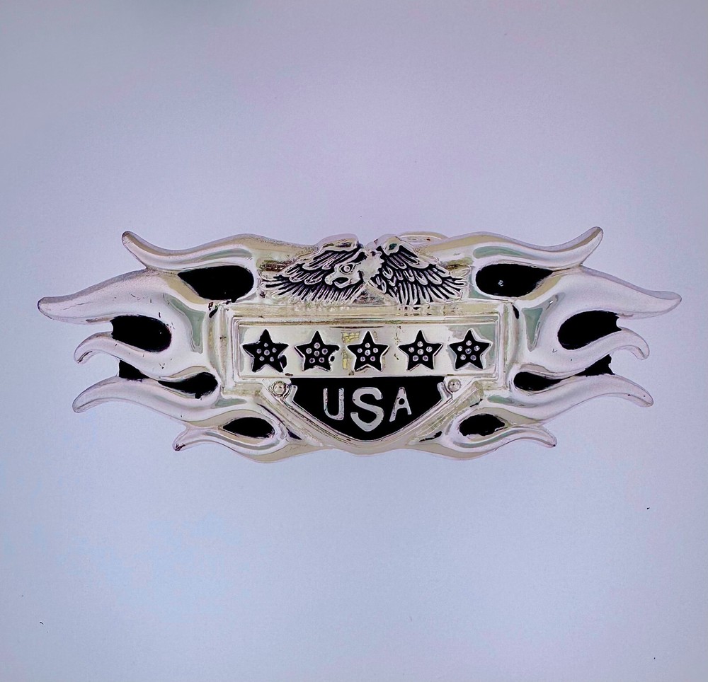 USA Eagle Flames Stars Belt Buckle | American Western Silver Vintage Buckle