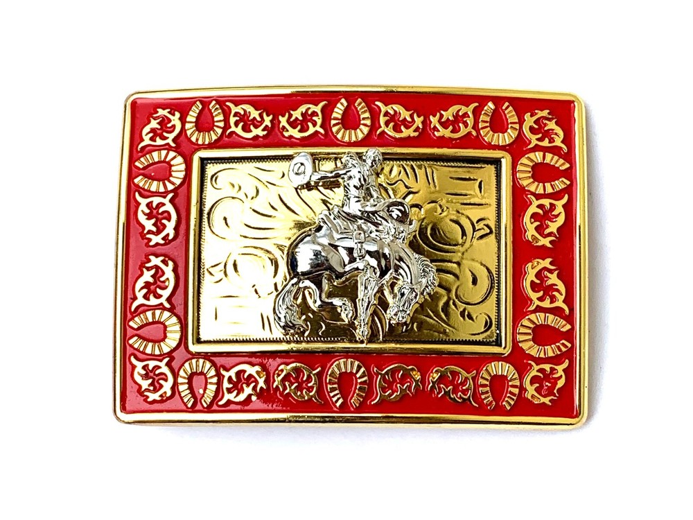 Western Buckle Gold Silver Red Horse Rider Cowboy Fit 2 » Hebilla Vaquero