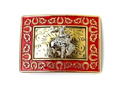 Western Buckle Gold Silver Red Horse Rider Cowboy Fit 2 » Hebilla Vaquero