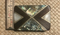 Vintage Mexico Wood & Shell Inlay Belt Buckle 2X3 in