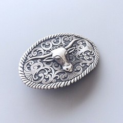 Vintage Silver Plated Longhorn Bull Cowboy Cowgirl Western Oval Belt Buckle