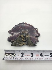 Vintage Native American Indian Chief Head Headdress Belt Buckle Metal 70s 4&Prime;