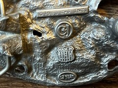 C & J VTG 90s Flying Eagle Belt Buckle Enamel Glaze USA Made Pewter Look NICE!
