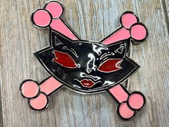 Vixen Sassy Cat Kitty Crossbones Cartoon Black Pink Red Enamel Belt Buckle