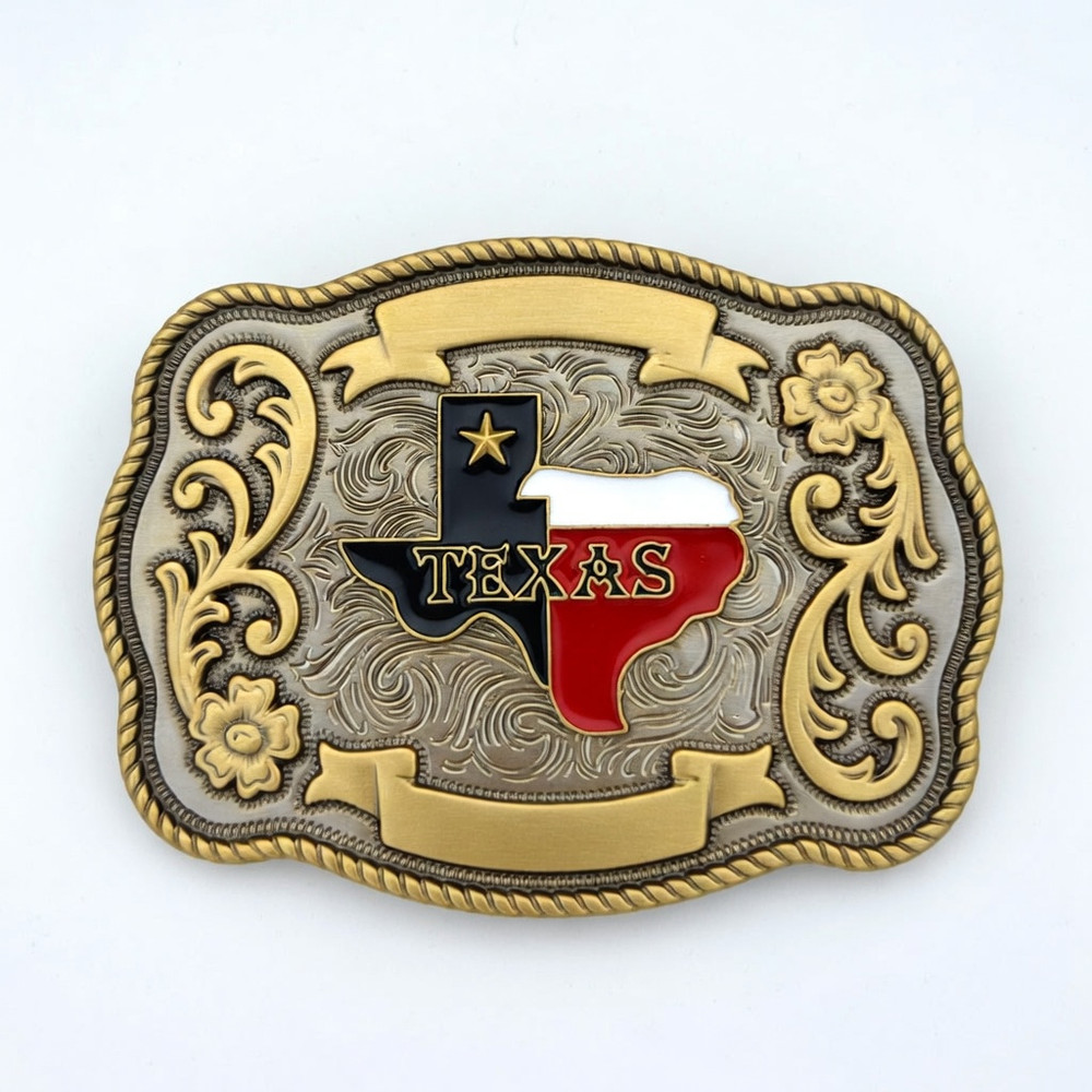 Texas State Map Western Belt Buckle – Lone Star Hebilla Vaquera
