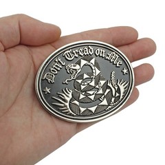Don&rsquo;t Tread On Me Snake Belt Buckle Gadsden Flag Antique Silver Black Enamel