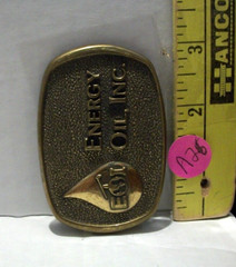 VINTAGE ADVERTISING ENERGY OIL, INC BRASS BELT BUCKLE A26 MADE IN USA