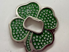 Lucky Four Leaf Clover Rhinestone Covered Belt Buckle with Bottle Opener