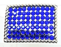 Fashion boho style classic oblong Belt Buckle Silver Metal royal blue rhinestone