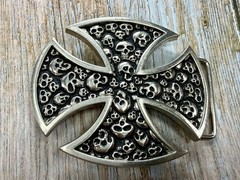 Maltese Iron Cross Studded Skull Design Gothic Punk Vibe Cutout Belt Buckle