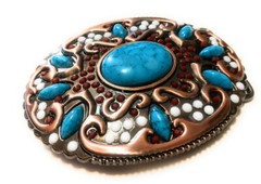✖ HQ NATIVE AMERICAN copper turquoise Cowboy Rodeo Style Belt Buckle Heritage US