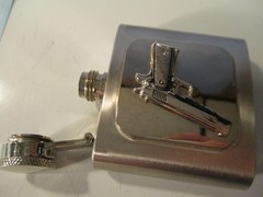 Vintage ~ Belt Buckle Flask with Gun/Pistol Design ~