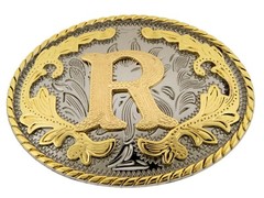 Initial Letter R Belt Buckle Western Rodeo Cowboy Gold Silver Metal New Fashion