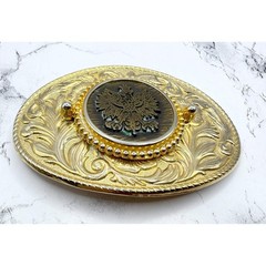 Gold Tone Eagle Crest Belt Buckle Western Scroll Oval 4&Prime; Fits 1.5&Prime; belt