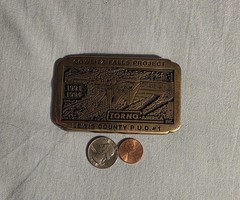 Vintage 1992 Metal Belt Buckle, Brass, Cowlitz Falls Project, Torno, Lewis Count