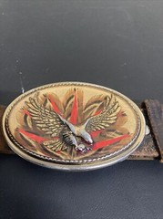 Vintage Belt Buckle Eagle Feathers Gold Resin with belt size 32
