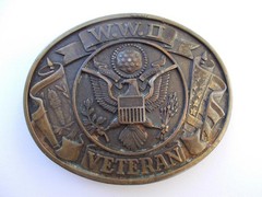 Vintage World War II Veterans Commemorative Military Brass Tone Belt Buckle