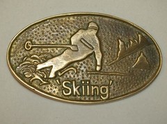 VINTAGE Belt Buckle Skiing Solid Brass 1980&rsquo;s