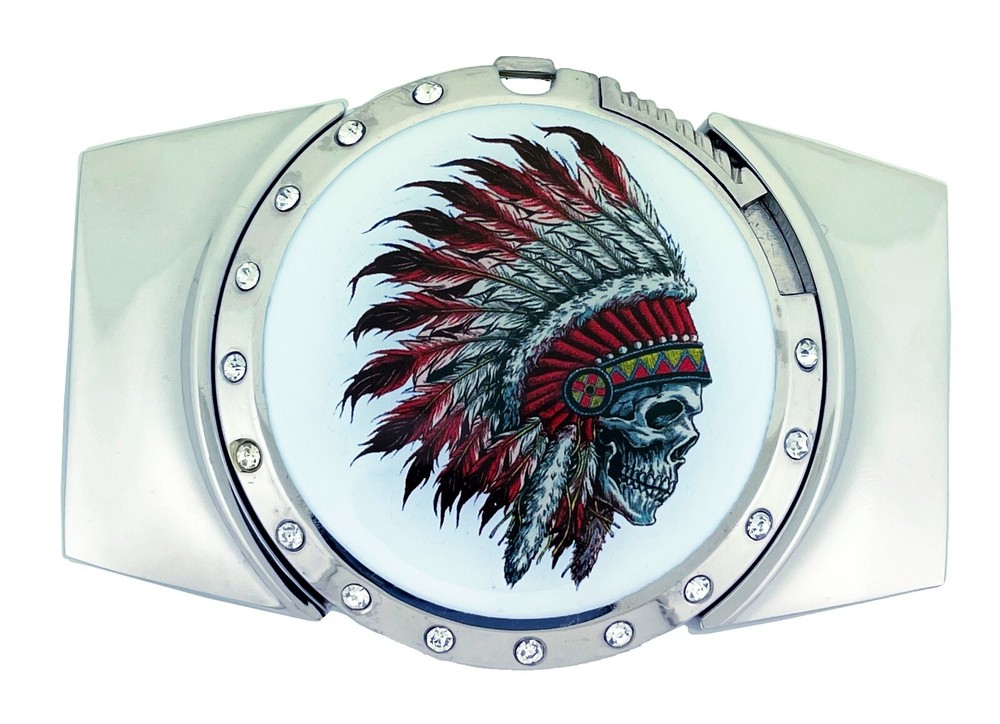 Hidden Lighter Belt Buckle Native Indian Chief American Men Women Skeleton Rare