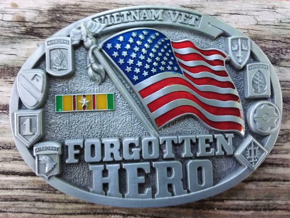 VIETNAM VET USA AMERICA FLAG FORGOTTEN HERO ARMY AIRBORNE BELT BUCKLE