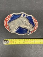 Western Horse Blue Ted Silver Metal Belt Buckle