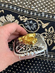 Western Buckle Gold Black Silver Rooster Cowboy 2 »Buckle Hebilla Vaquero Gallo