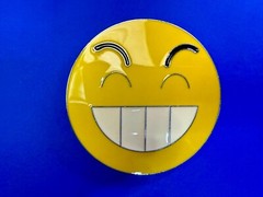 Grinning Smiley Face Yellow Emoji Funny Cool Novelty Round Large Belt Buckle