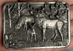 VTG Siskiyou Buckle Co. Wapiti Elk Family Belt Buckle 1982 Silver Pewter