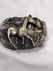 Western Belt Buckle 3D Men & Womens Retro Casual Wear Running Horses Silver Look