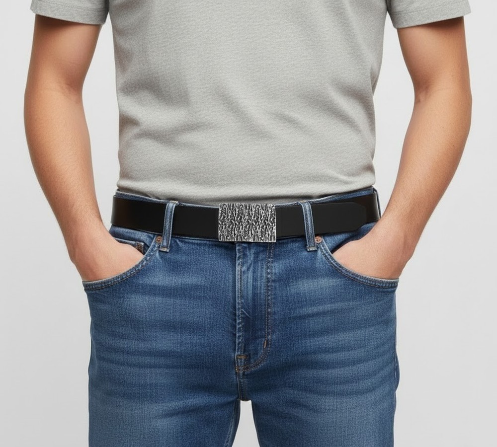 Textured Rectangular Belt Buckle in Antique Silver with Distinctive Finish
